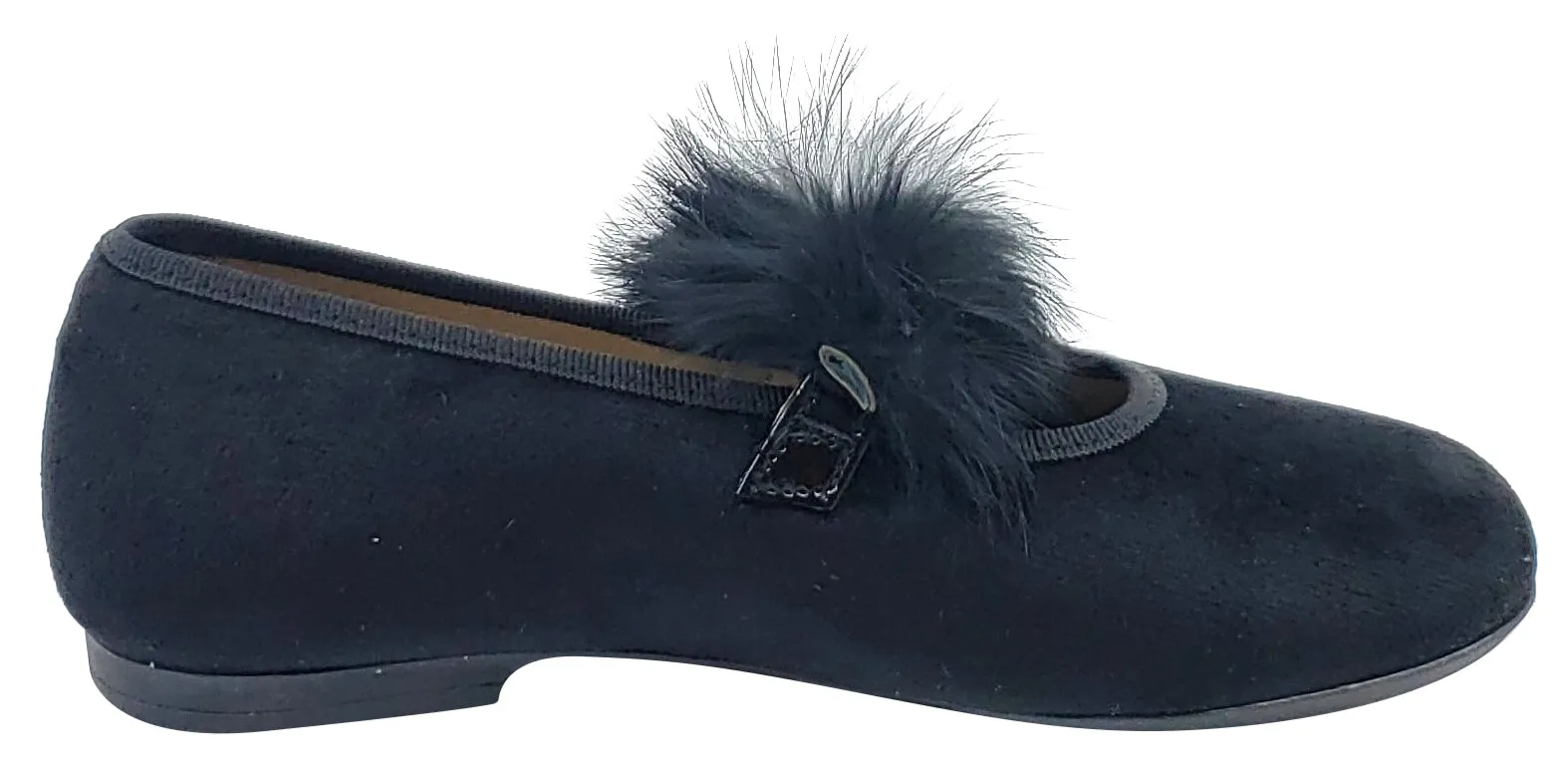 Maria Catalan Girl's Black Velvet Fur Detail Mary Jane