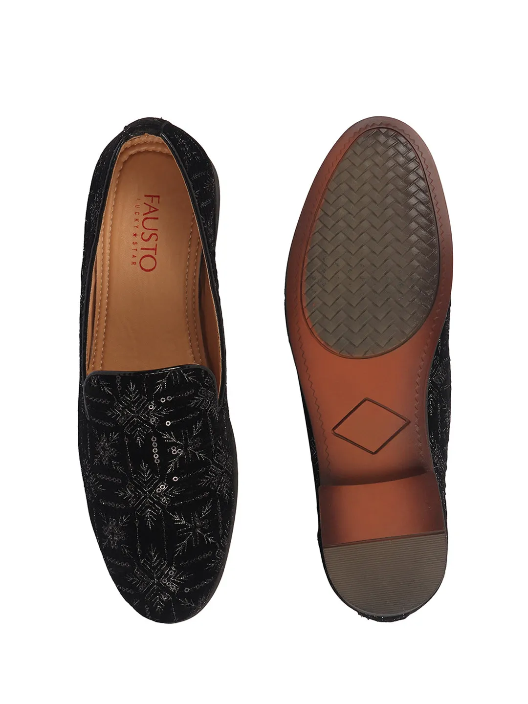 Men Black Ethnic Velvet Sequin Embroidered Slip On Juttis and Mojaris for Wedding|Party Slip-On|Traditional Kurtas Shoes|Prom Slip On Shoes