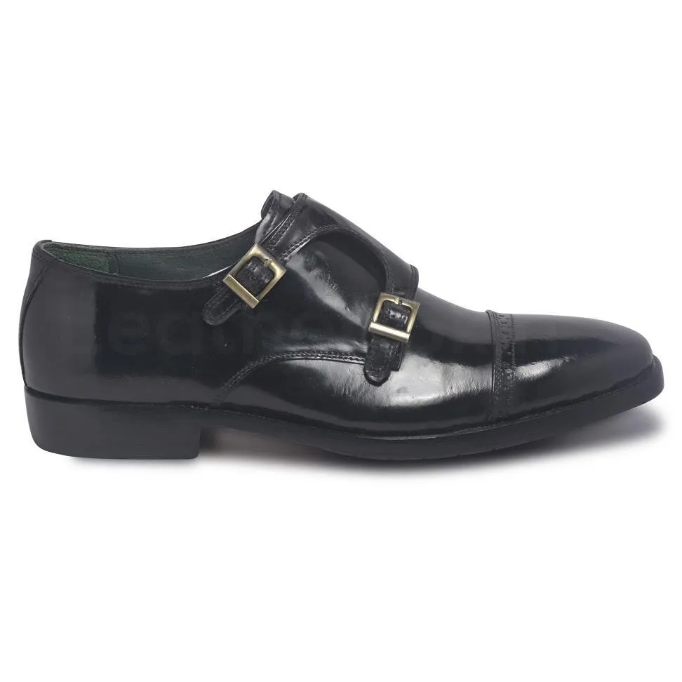 Men Black Monk Strap Genuine Leather Shoes