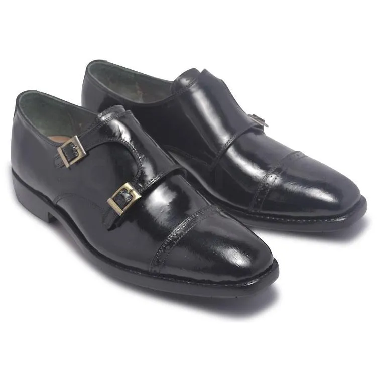 Men Black Monk Strap Genuine Leather Shoes