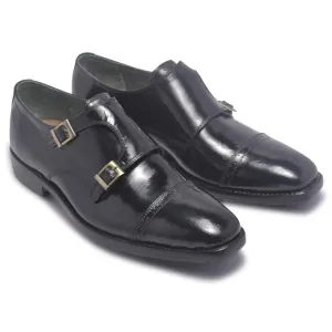 Men Black Monk Strap Genuine Leather Shoes