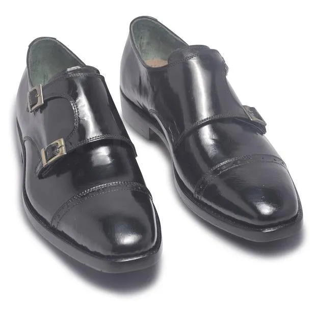 Men Black Monk Strap Genuine Leather Shoes