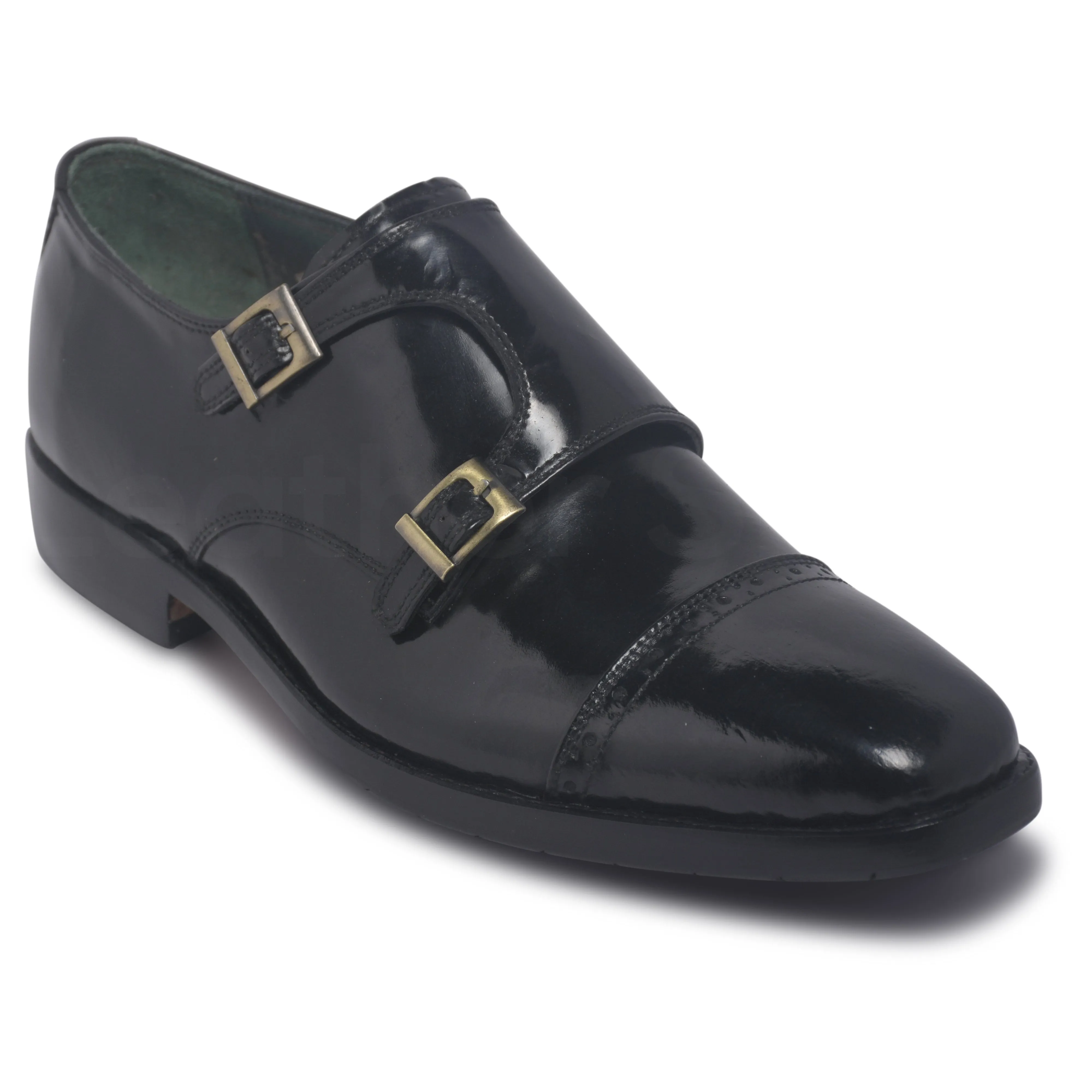 Men Black Monk Strap Genuine Leather Shoes