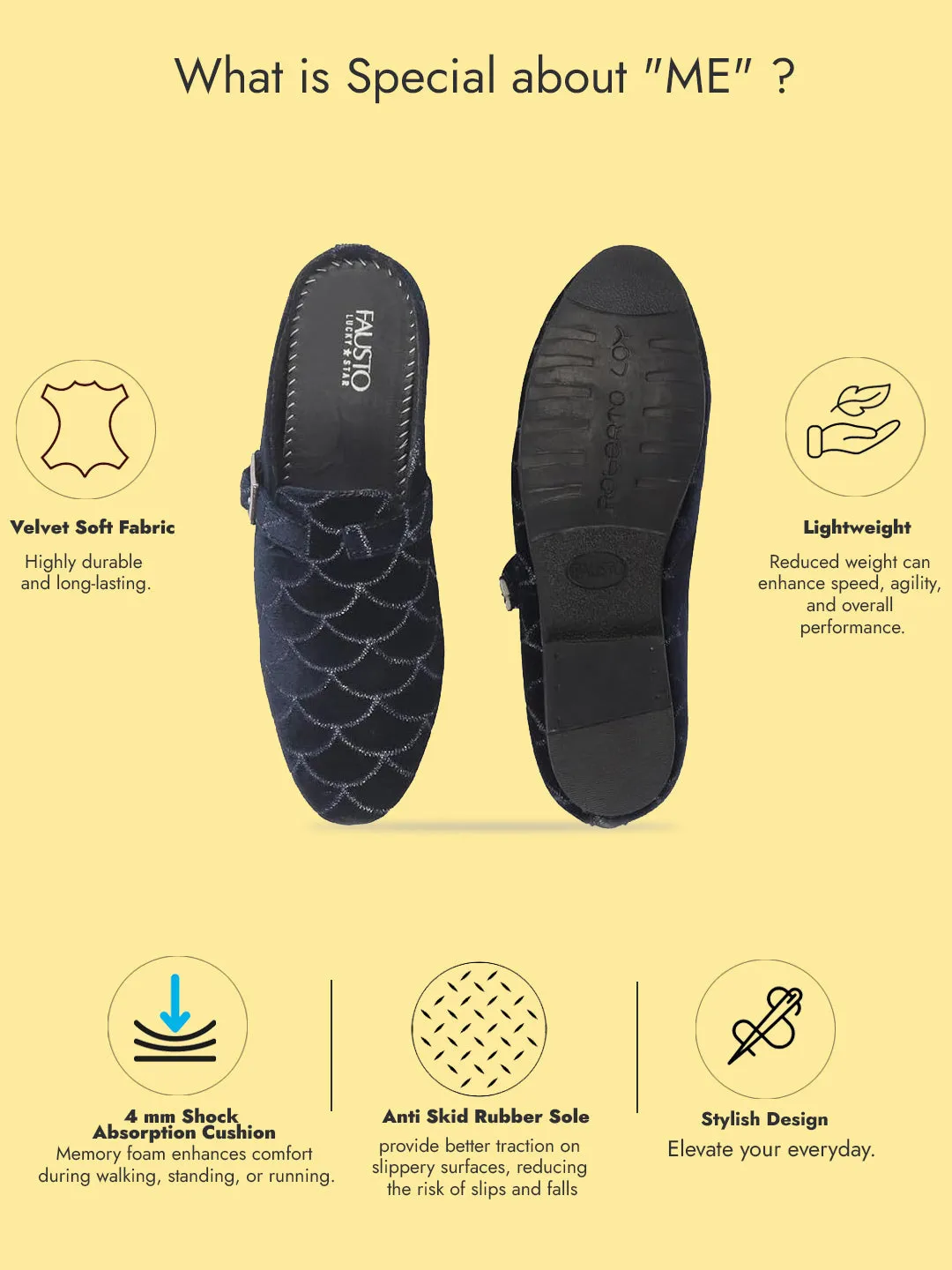 Men Blue Back Open Velvet Ethnic Kurta Shoes Mojaris with Side Adjustable Strap|Festive Shoes Slip On