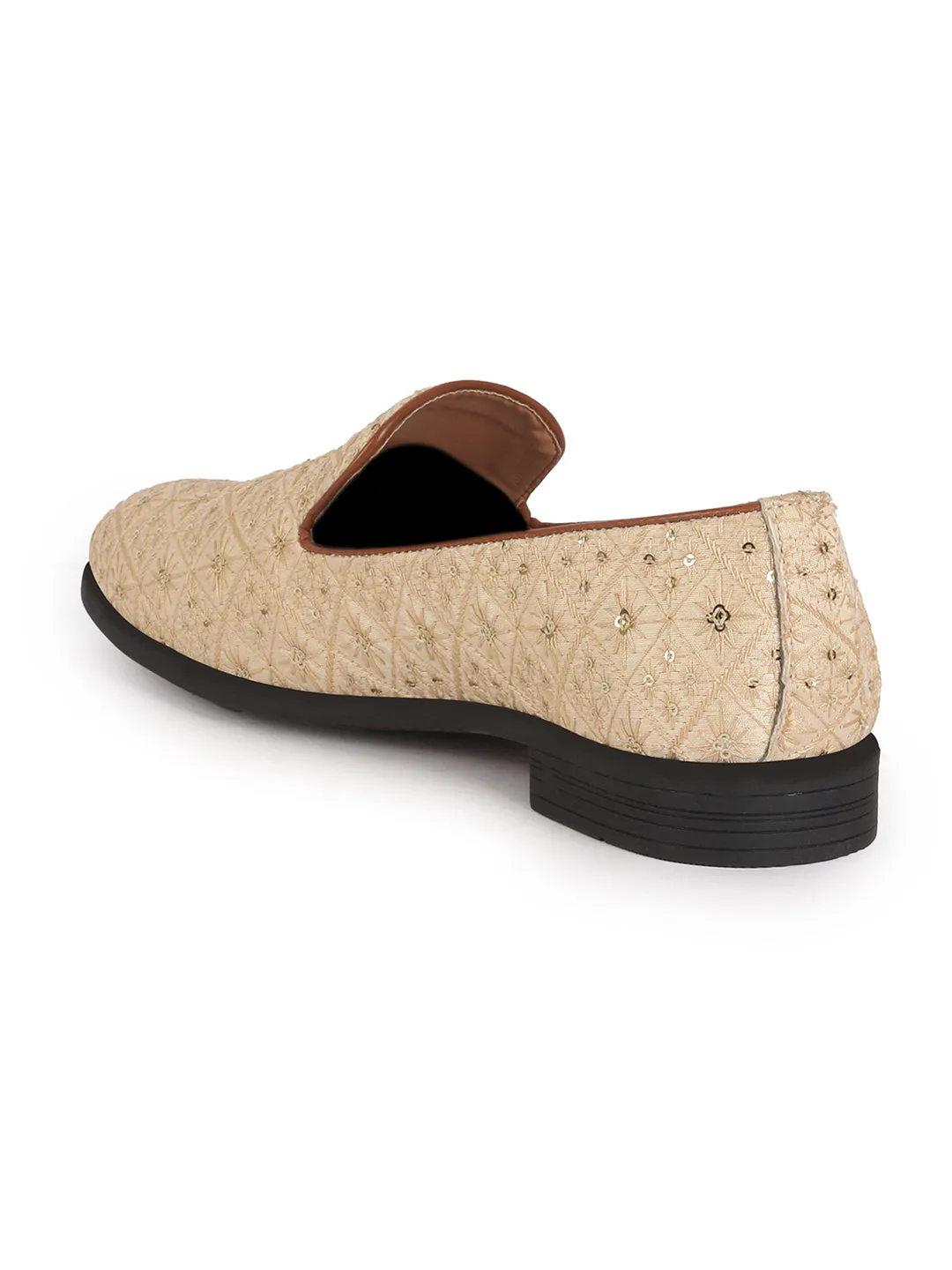 Men Cream Ethnic Velvet Sequin Embroidered Prom Slip On Juttis and Mojaris for Wedding|Party Slip-On|Traditional Kurtas Shoes|Festive Slip On Shoes