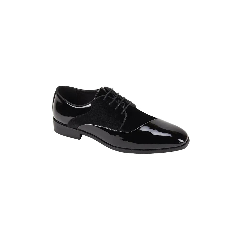 Men’s Black Luxury Design Velvet and Patent Leather Lace-Up Shoes
