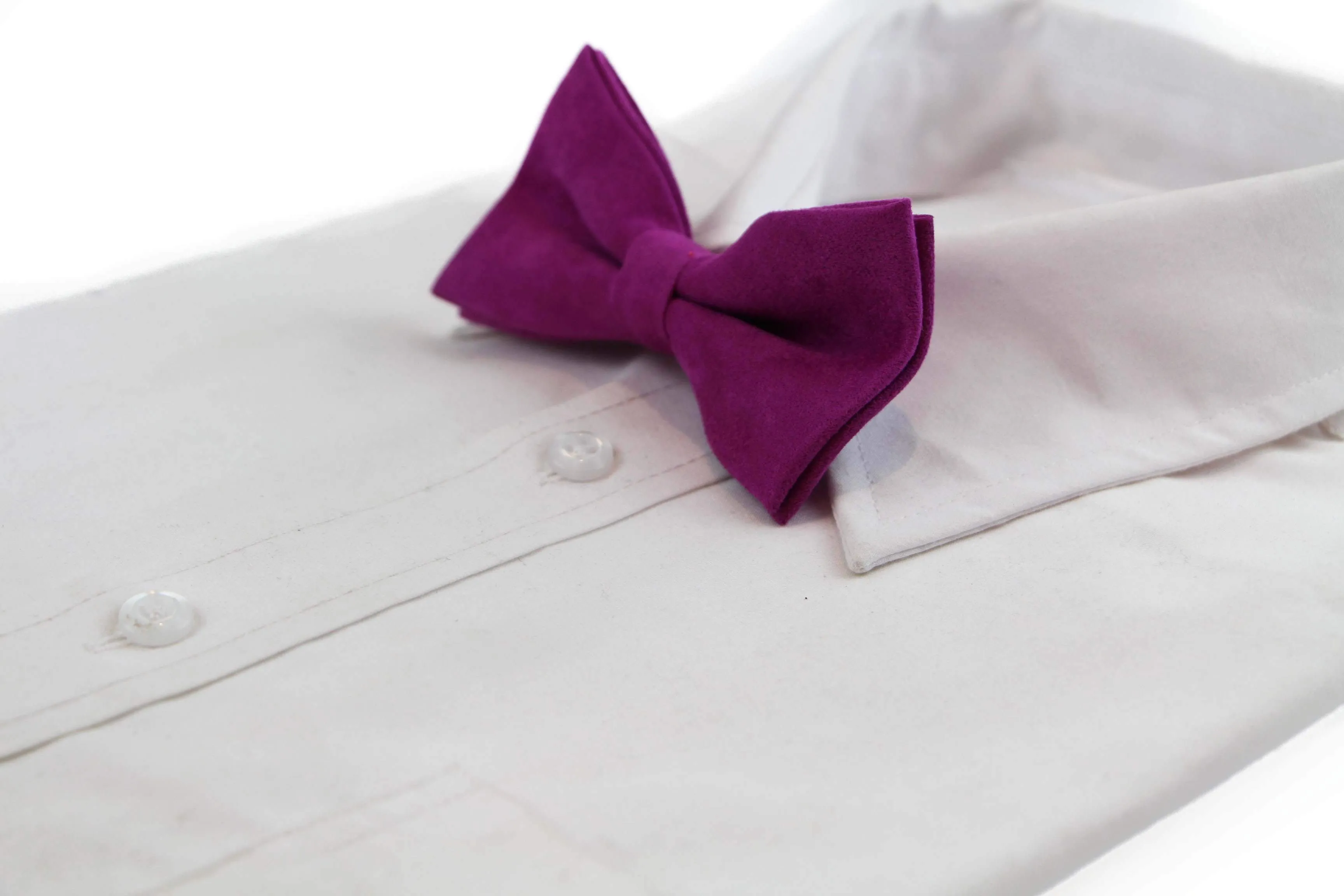Mens Magenta Velvet Plain Colour Bow Tie