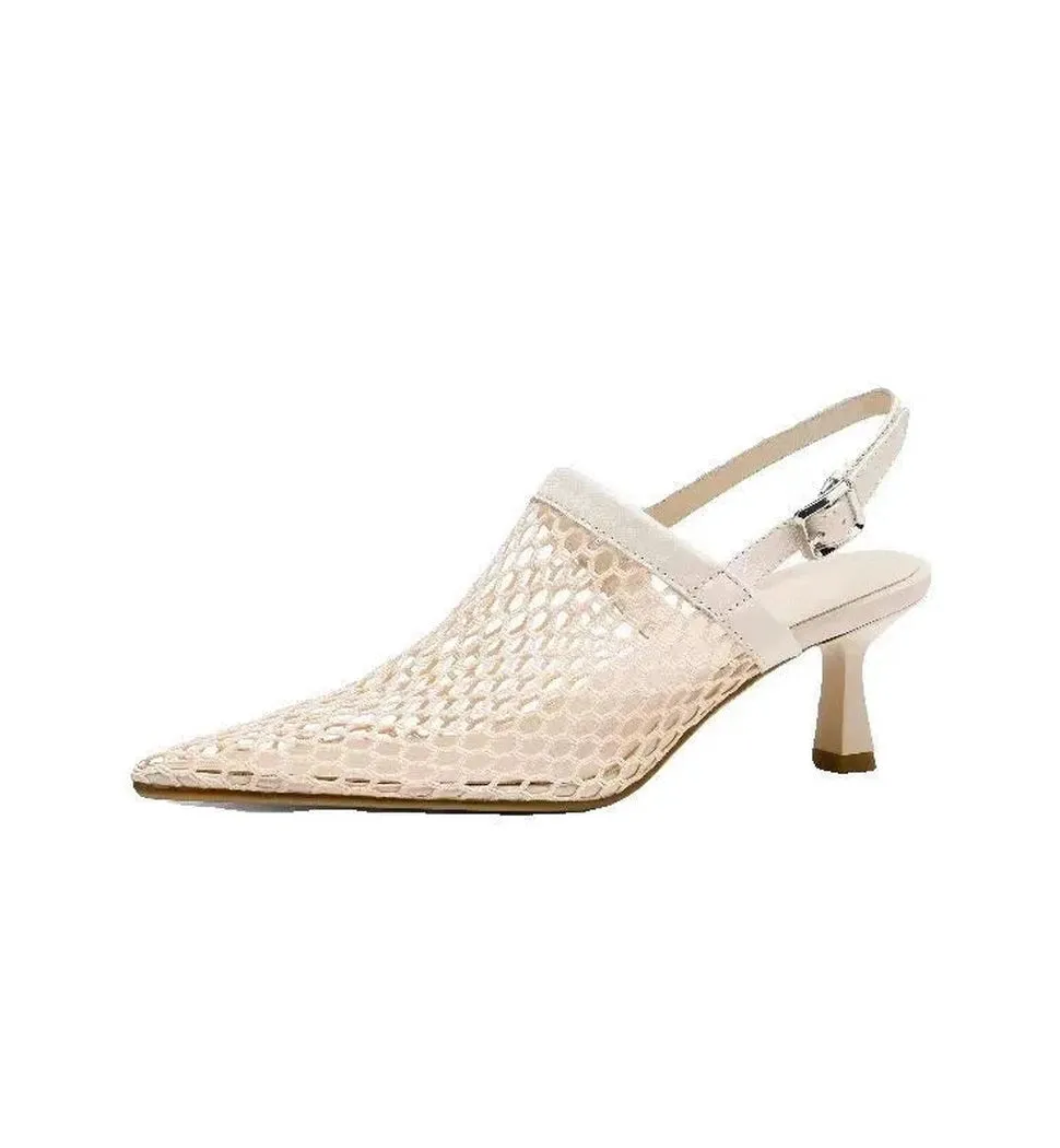 Merendy Sabrin pointed toe kitten heels Mesh White Slingback