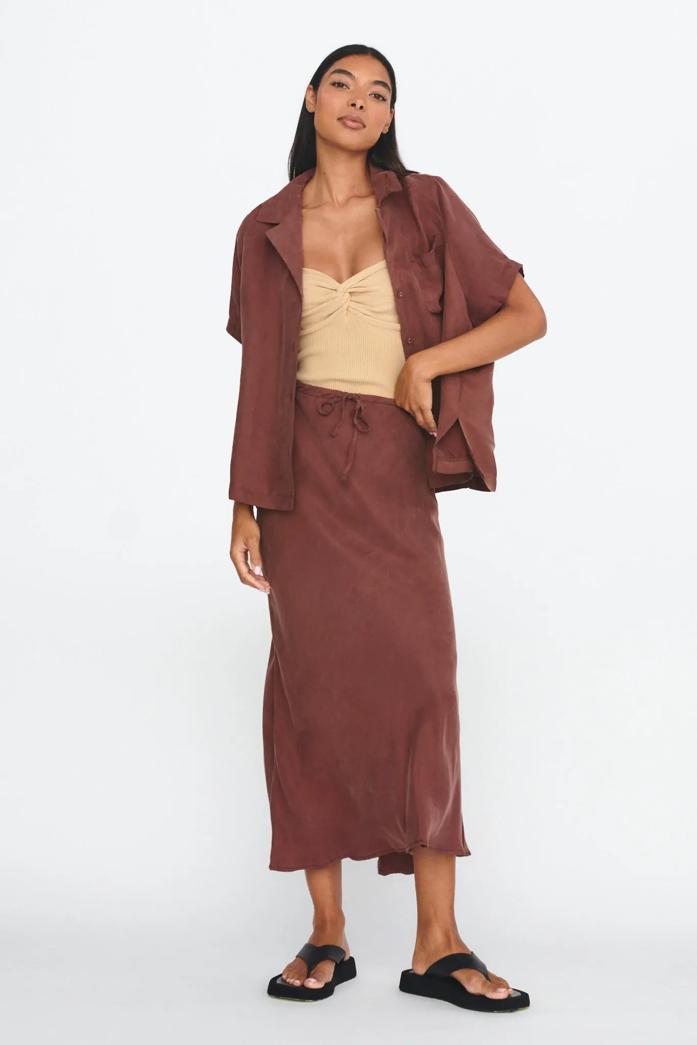 Merisa Drawstring Midi Skirt Choco