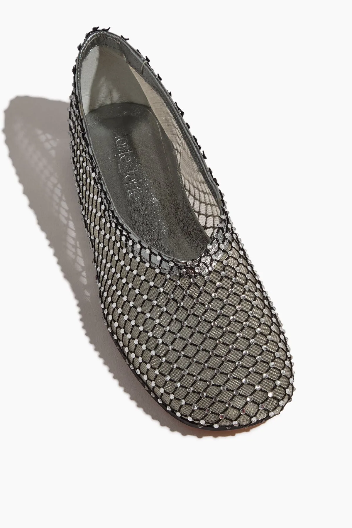 Mesh Ankle Ballerina Flat in Nero