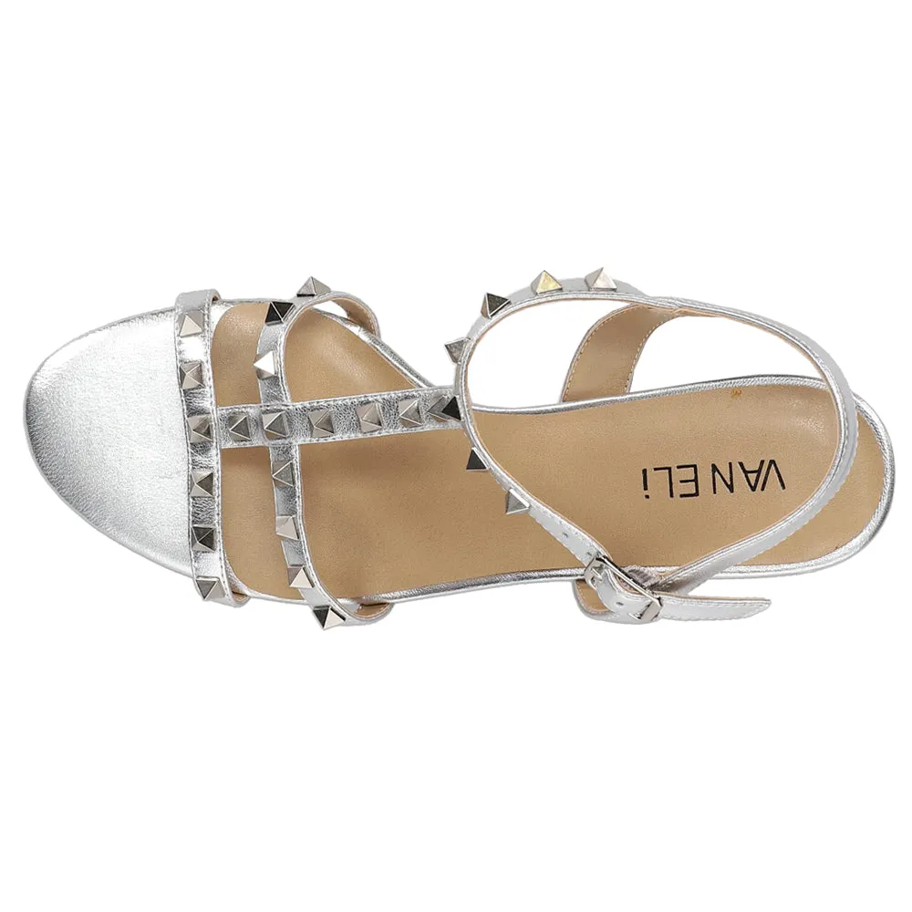 Midge Metallic Studded Wedding Block Heel Sandals