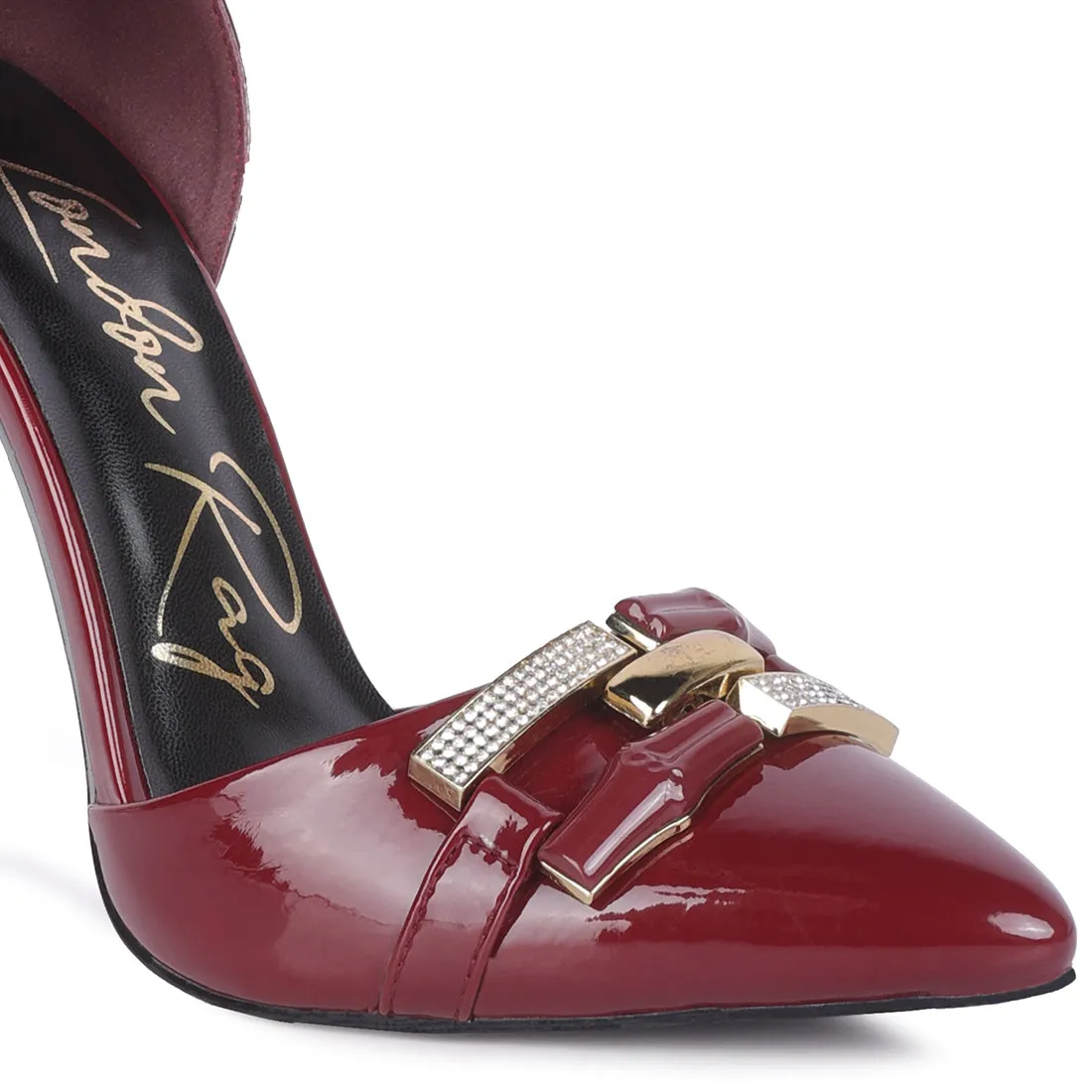 Mocktail Diamante Buckle Patent Stiletto Sandals