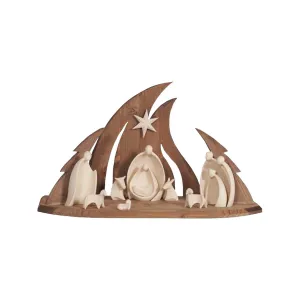 Modern Nativity "Ambiente" Design – Wood Waxed – 11 pieces with Stable
