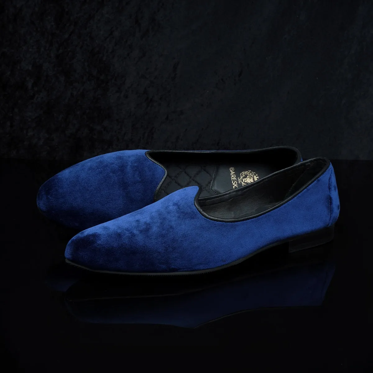 Navy Blue Italian Velvet Jalsa Jutti By Brune & Bareskin