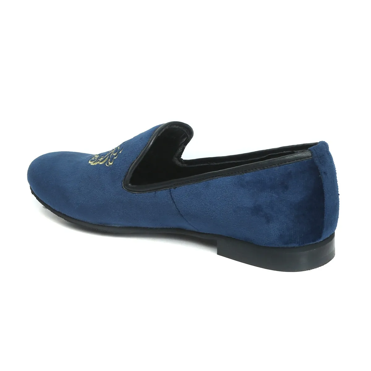 Navy Blue/Golden Lion King Embroidery Velvet Slip-On By Brune & Bareskin