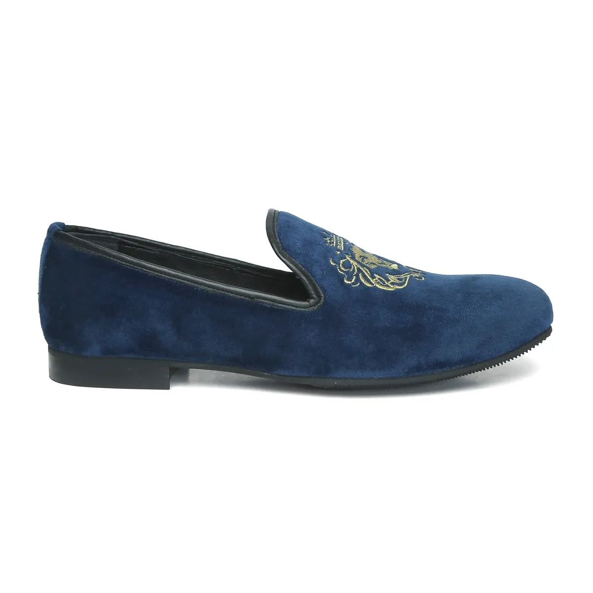 Navy Blue/Golden Lion King Embroidery Velvet Slip-On By Brune & Bareskin