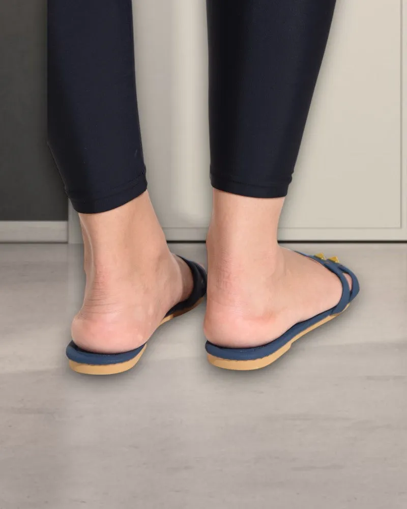 Navy Studded Slip On Sandal