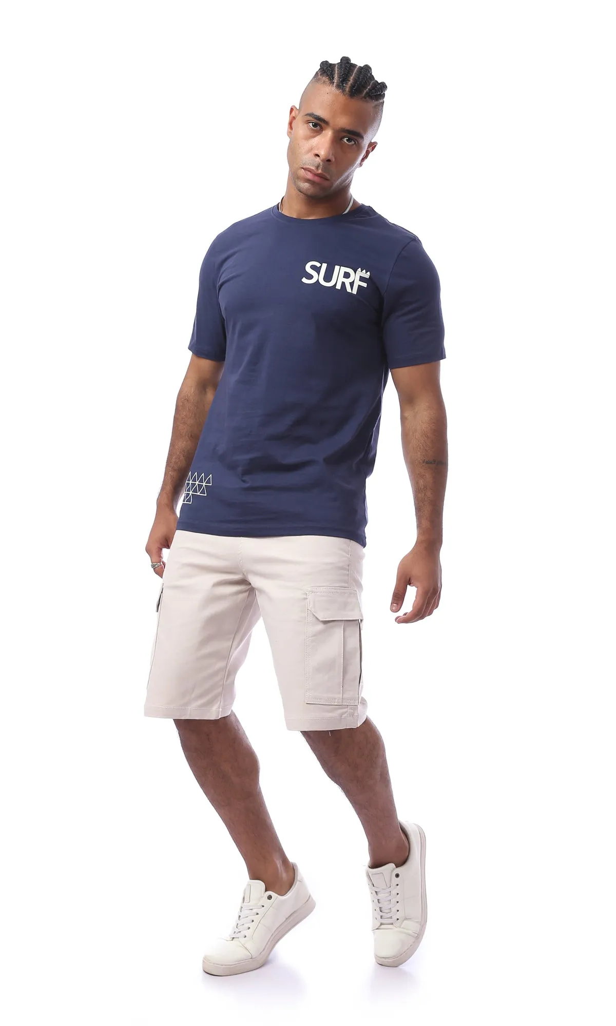 O163342 Cotton Slip On Pinted Navy Blue Tee