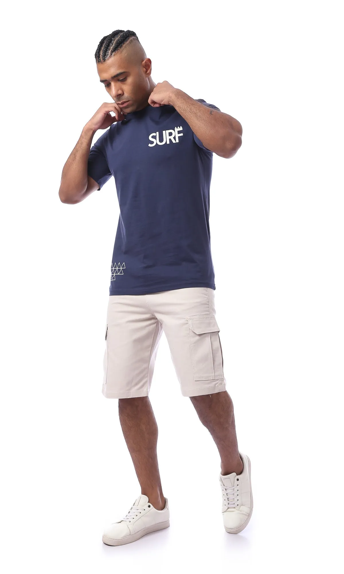 O163342 Cotton Slip On Pinted Navy Blue Tee