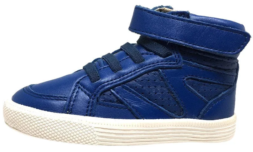 Old Soles Boy's and Girl's Star Jumper Cobalt Blue Leather Elastic Lace Hook and Loop High Top Sneaker