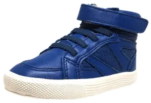 Old Soles Boy's and Girl's Star Jumper Cobalt Blue Leather Elastic Lace Hook and Loop High Top Sneaker