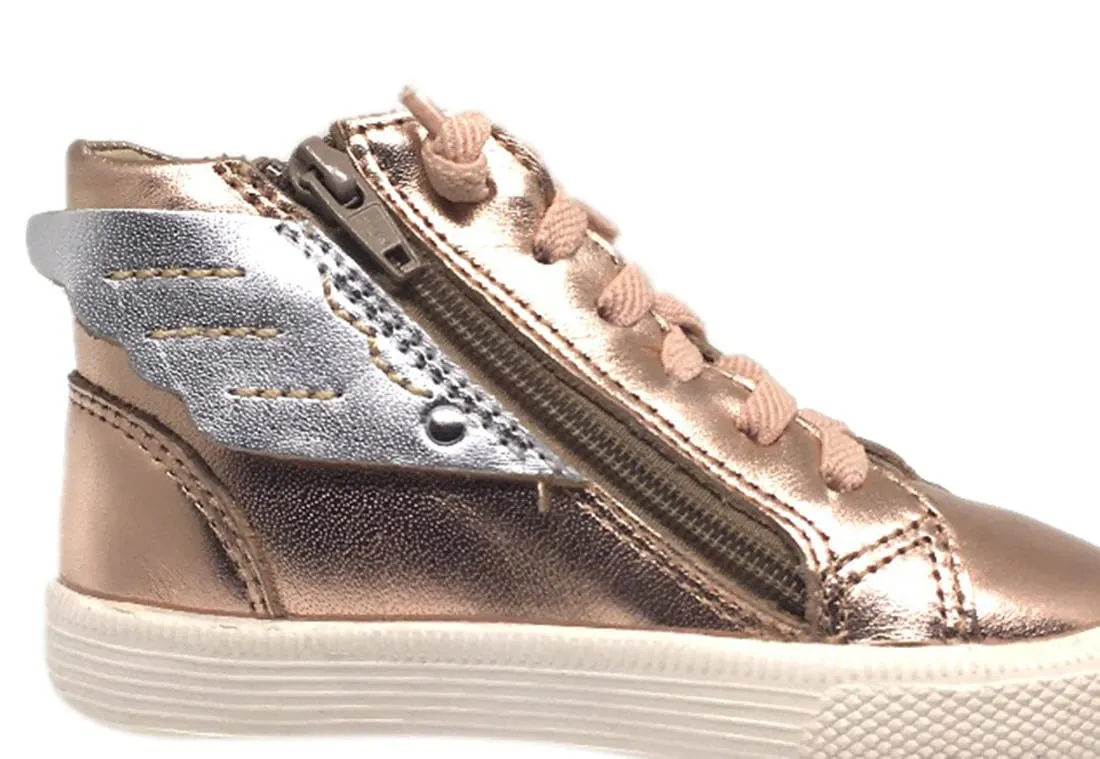 Old Soles Girl's 1057 Copper Leather Urban Wings High Top Lace Up Sneaker Shoe