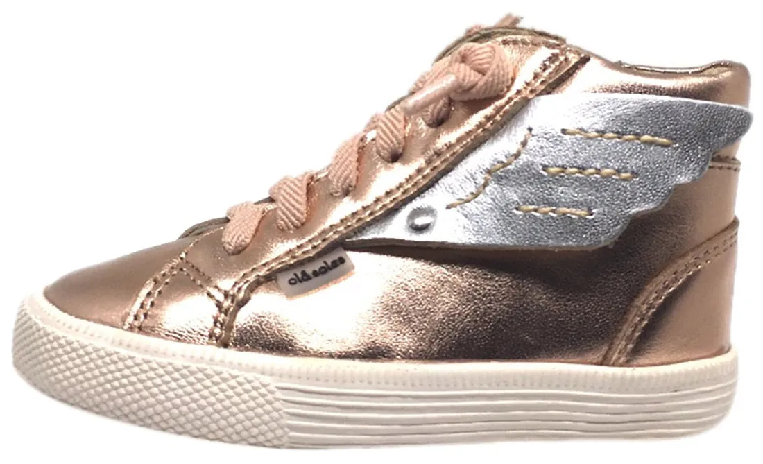 Old Soles Girl's 1057 Copper Leather Urban Wings High Top Lace Up Sneaker Shoe