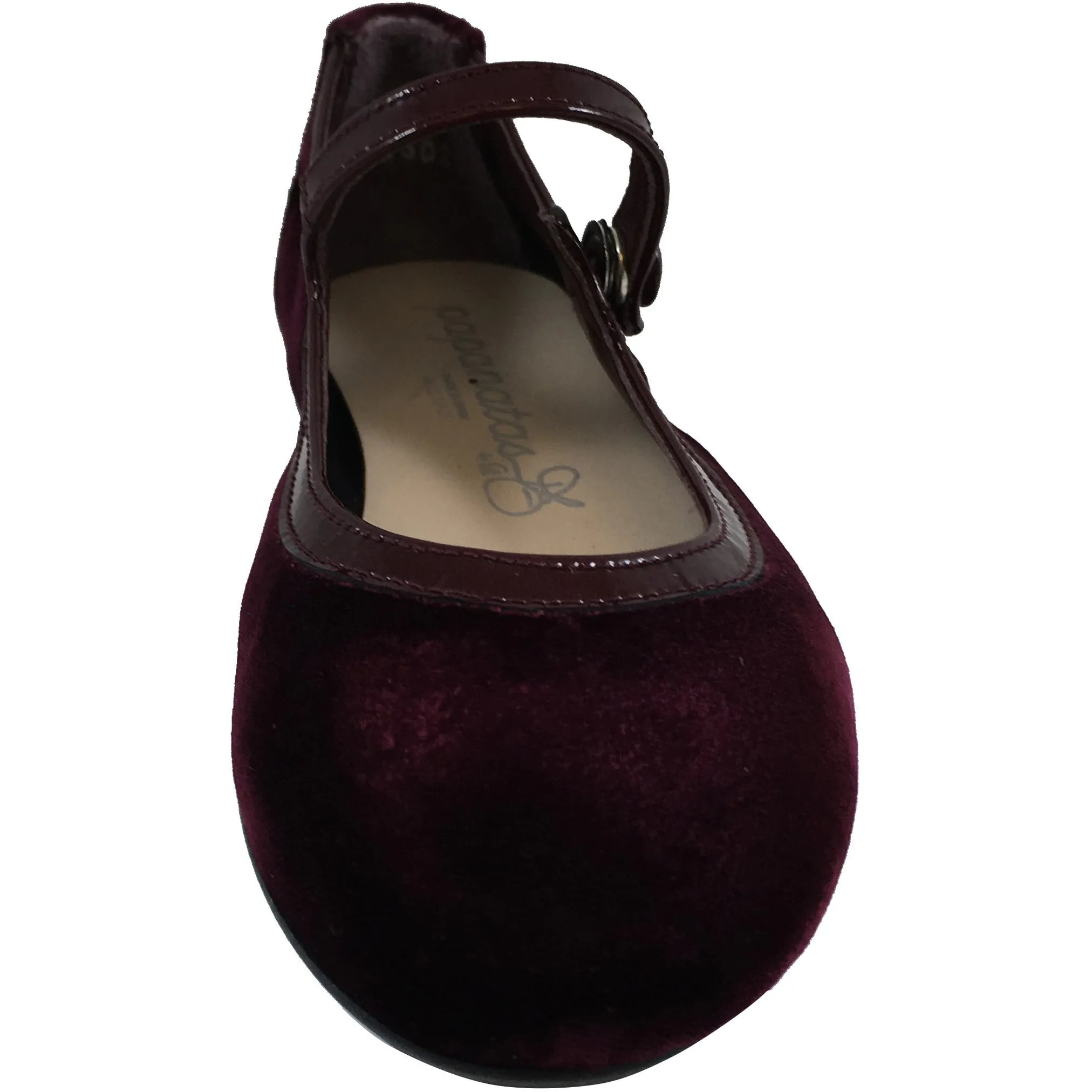Papanatas by Eli Girl's Burgundy Velvet Mary Jane Snap Flats