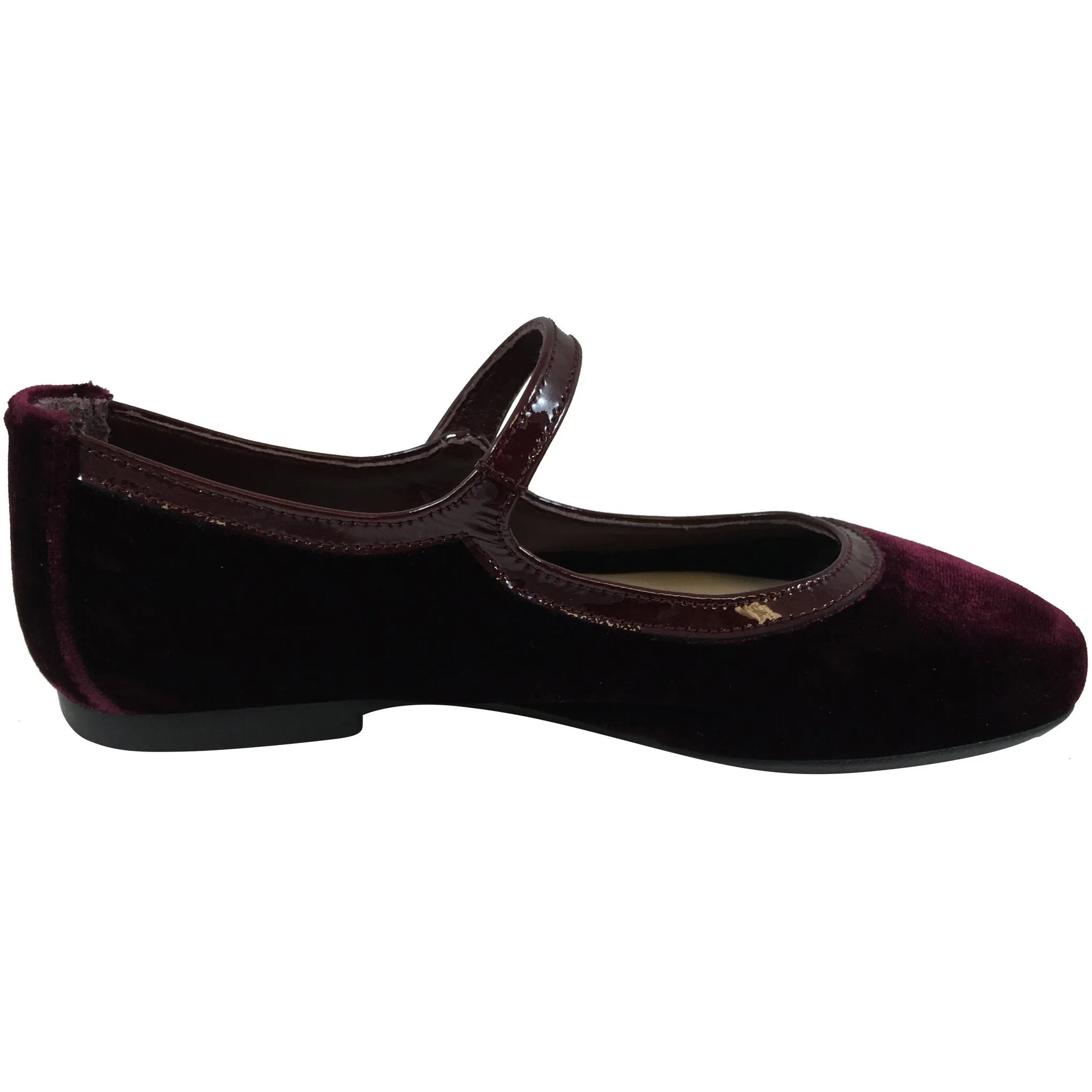 Papanatas by Eli Girl's Burgundy Velvet Mary Jane Snap Flats