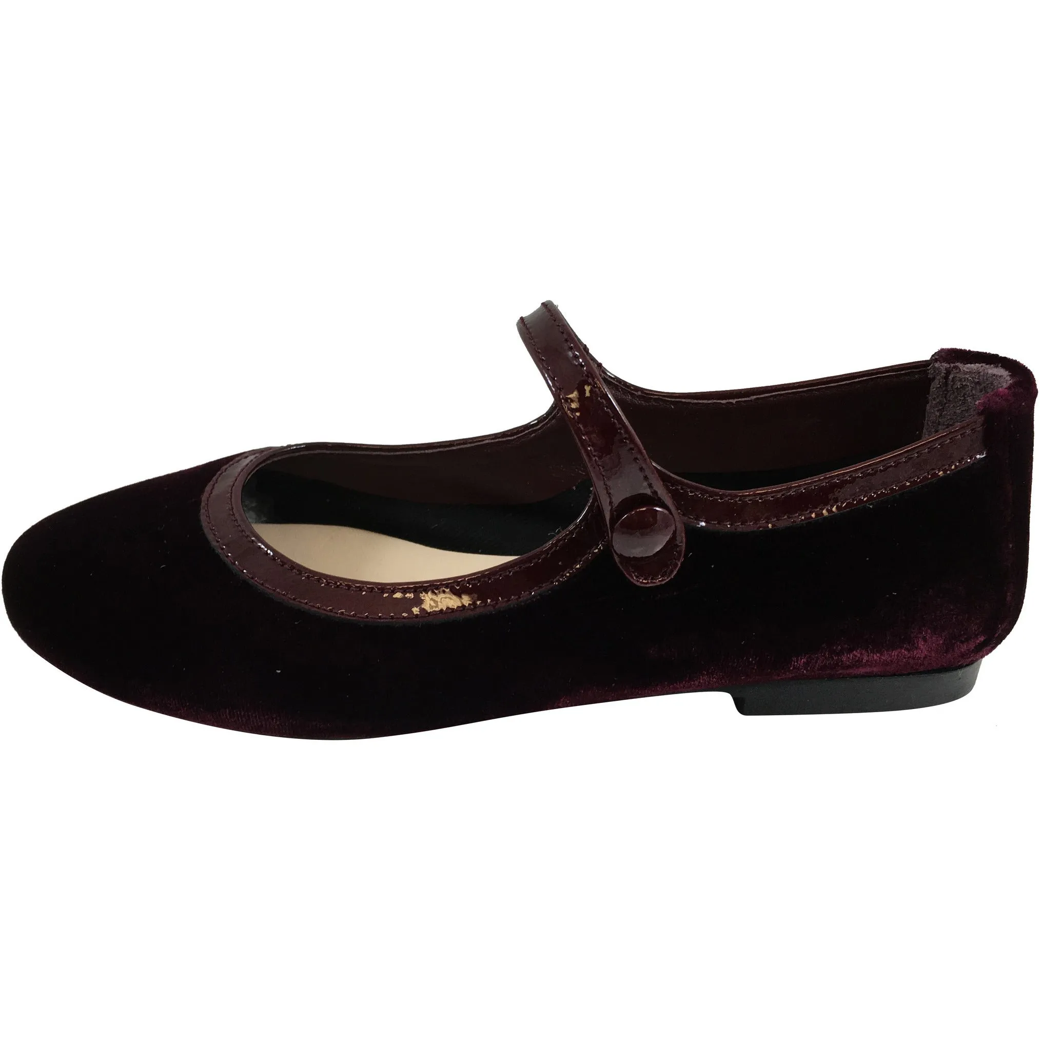 Papanatas by Eli Girl's Burgundy Velvet Mary Jane Snap Flats