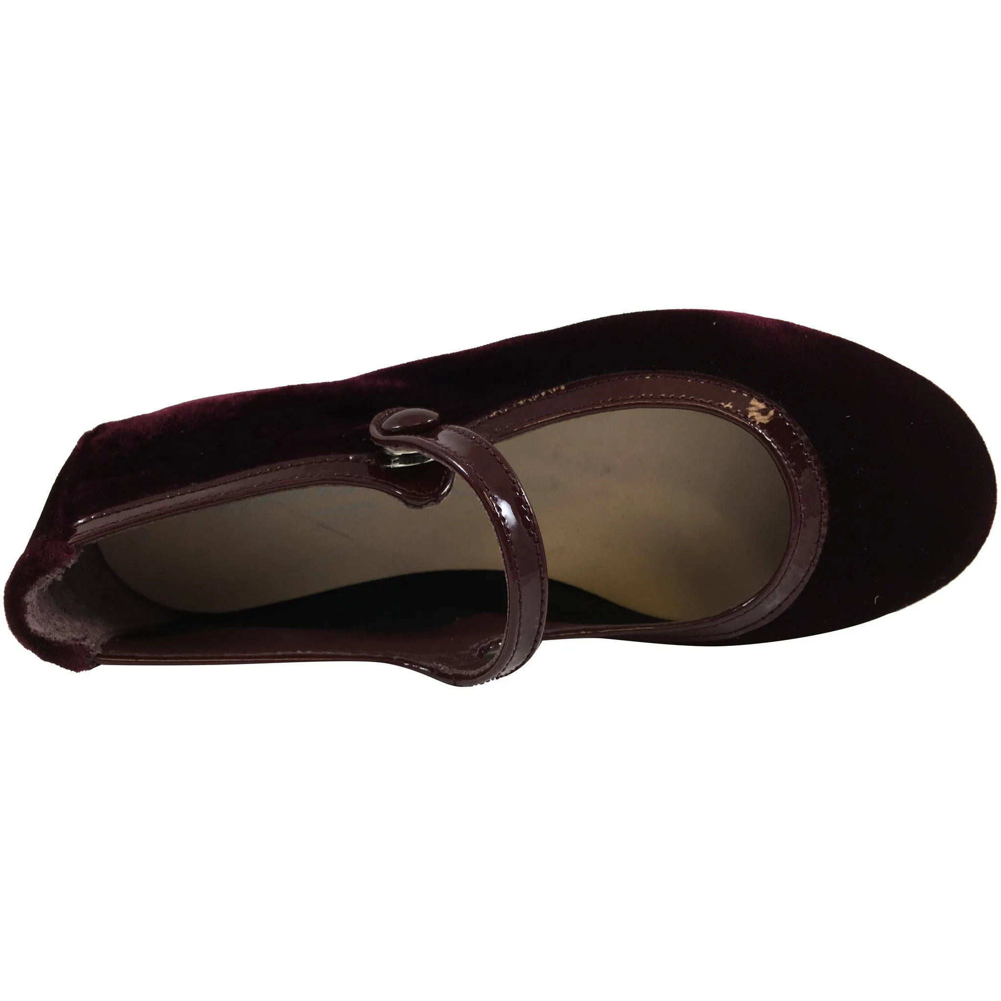 Papanatas by Eli Girl's Burgundy Velvet Mary Jane Snap Flats