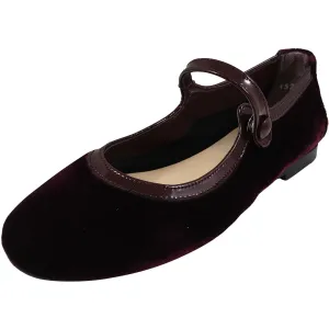 Papanatas by Eli Girl's Burgundy Velvet Mary Jane Snap Flats