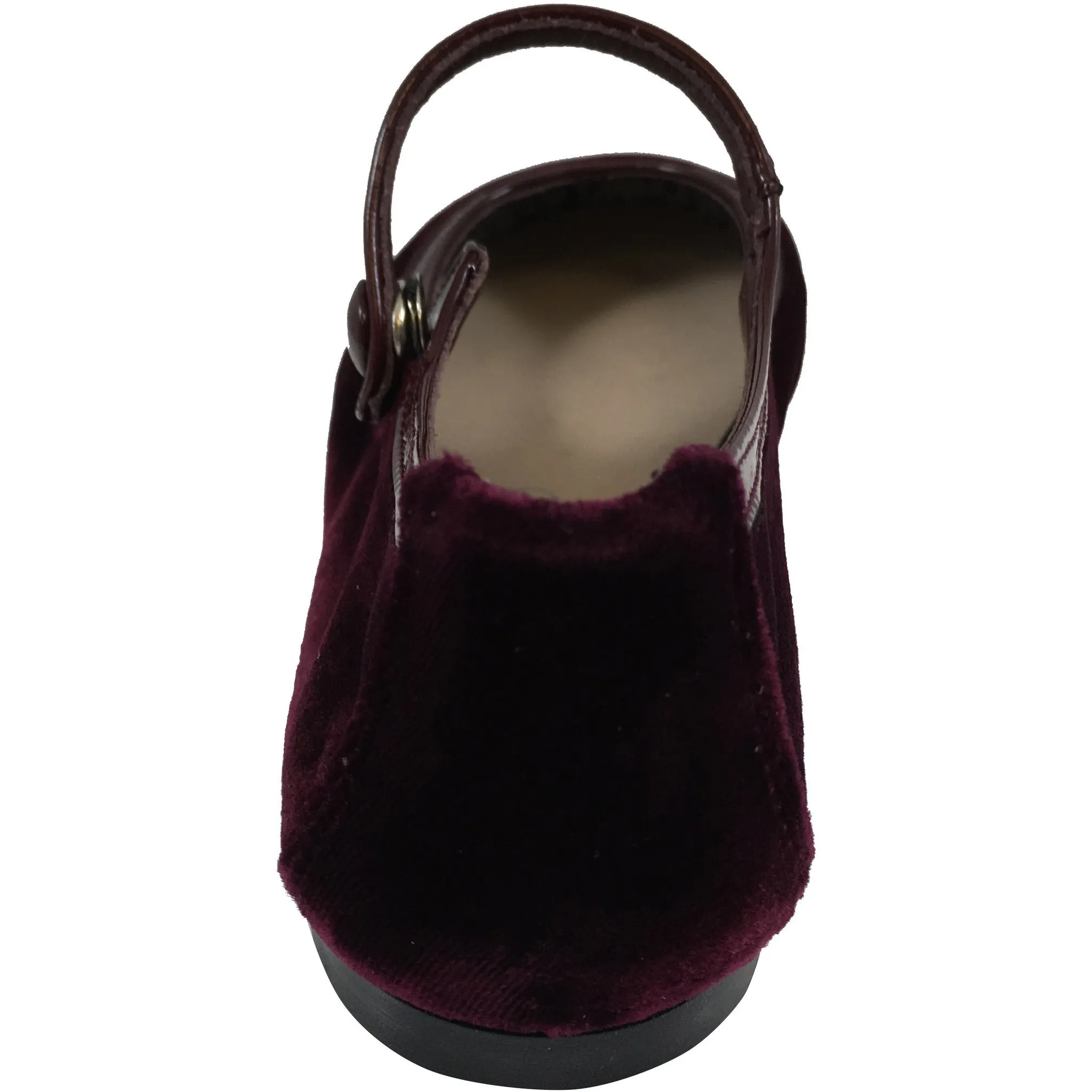 Papanatas by Eli Girl's Burgundy Velvet Mary Jane Snap Flats