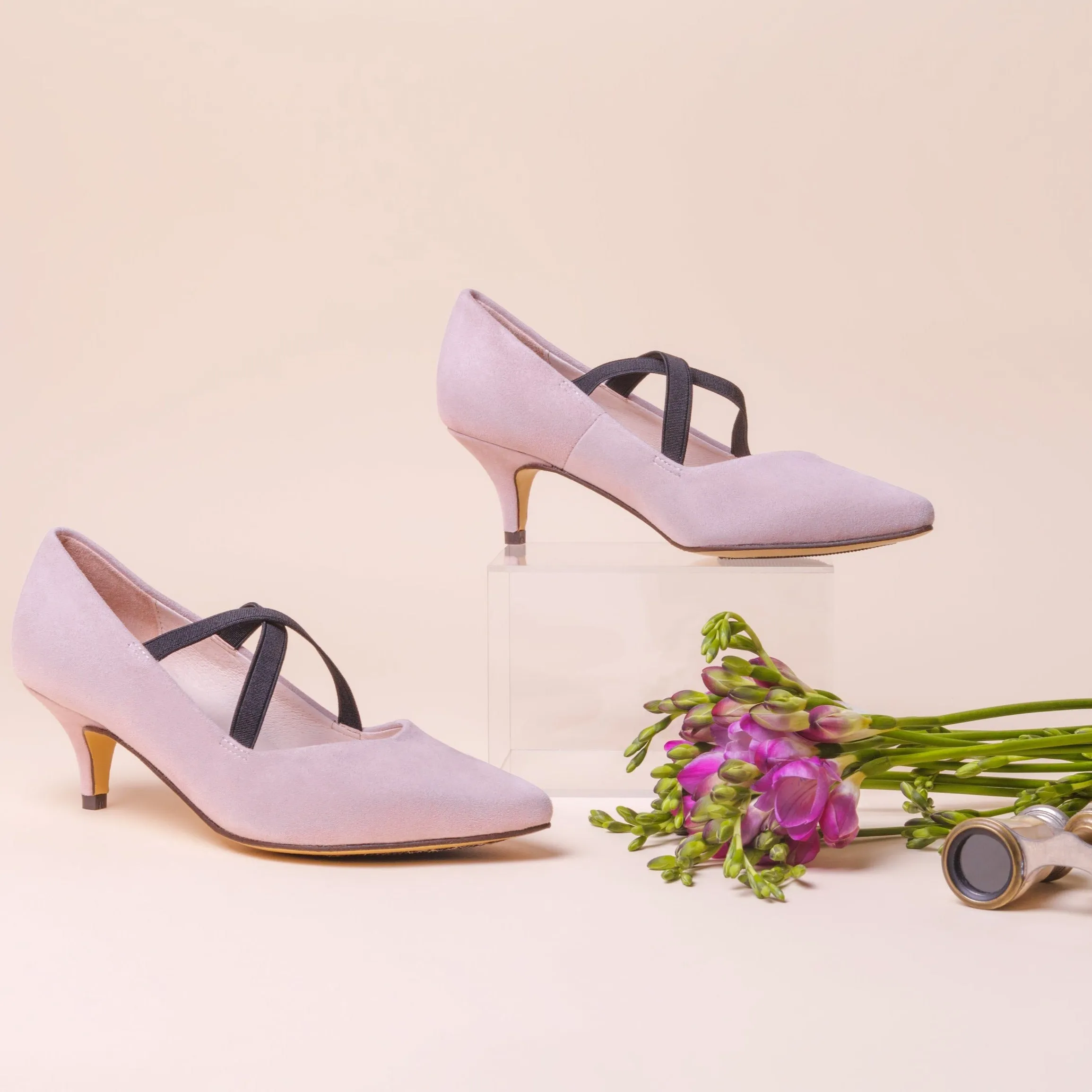 PARIS OPERA Pink Suede Kitten Heels