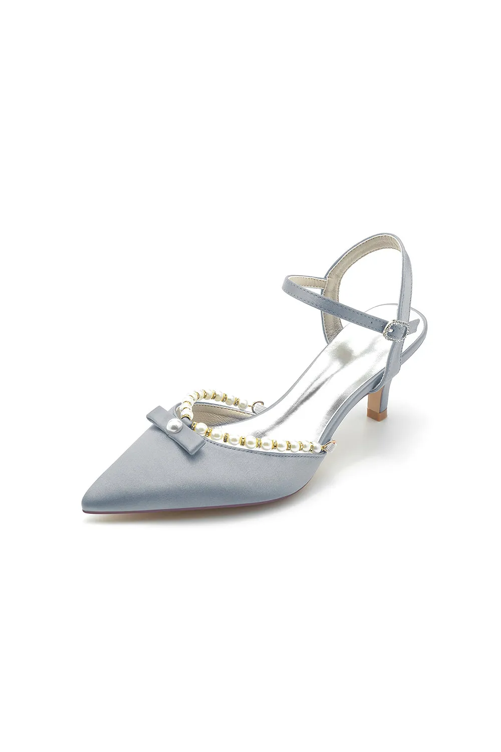 Pearl Satin Pointed Toe High Heels