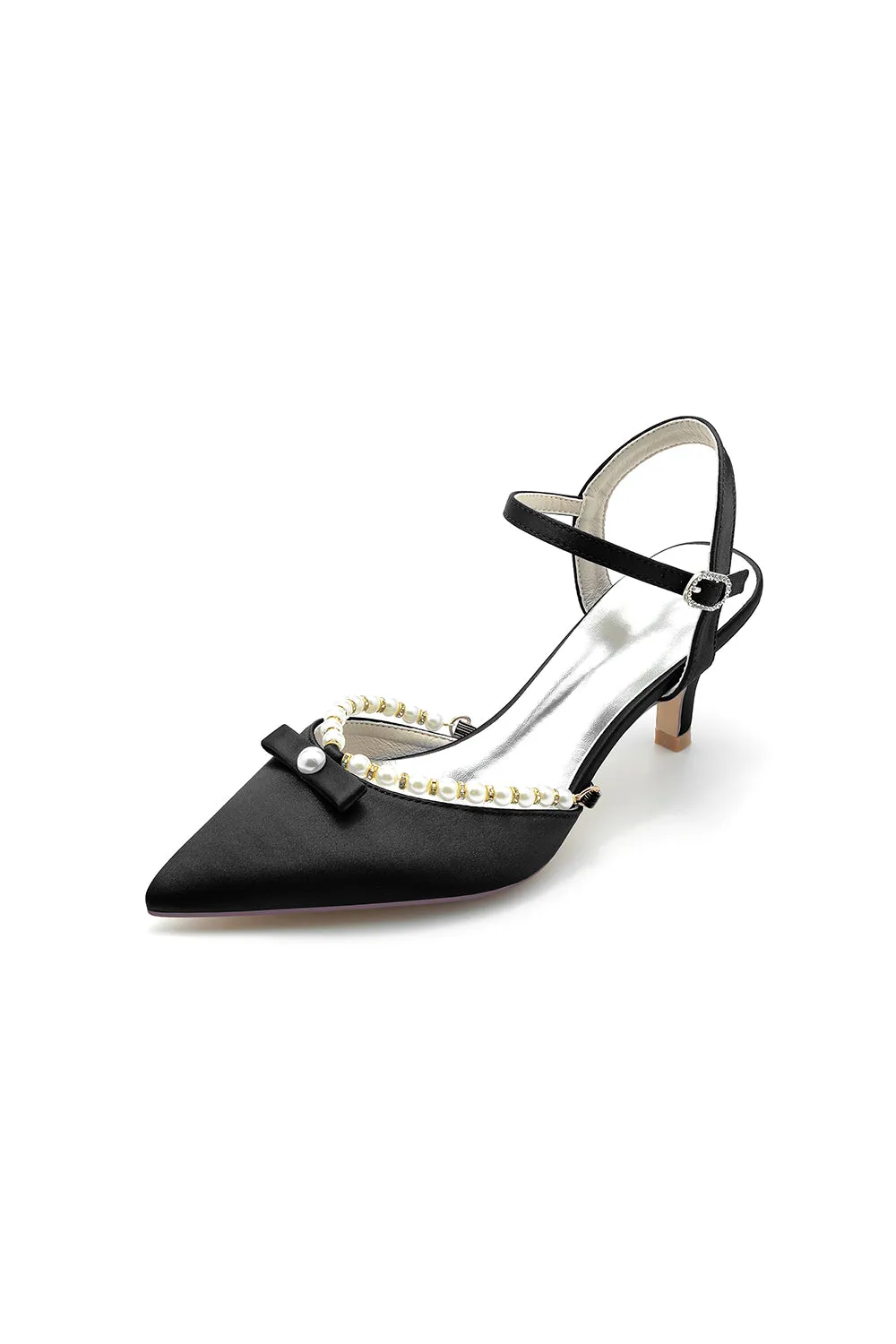Pearl Satin Pointed Toe High Heels