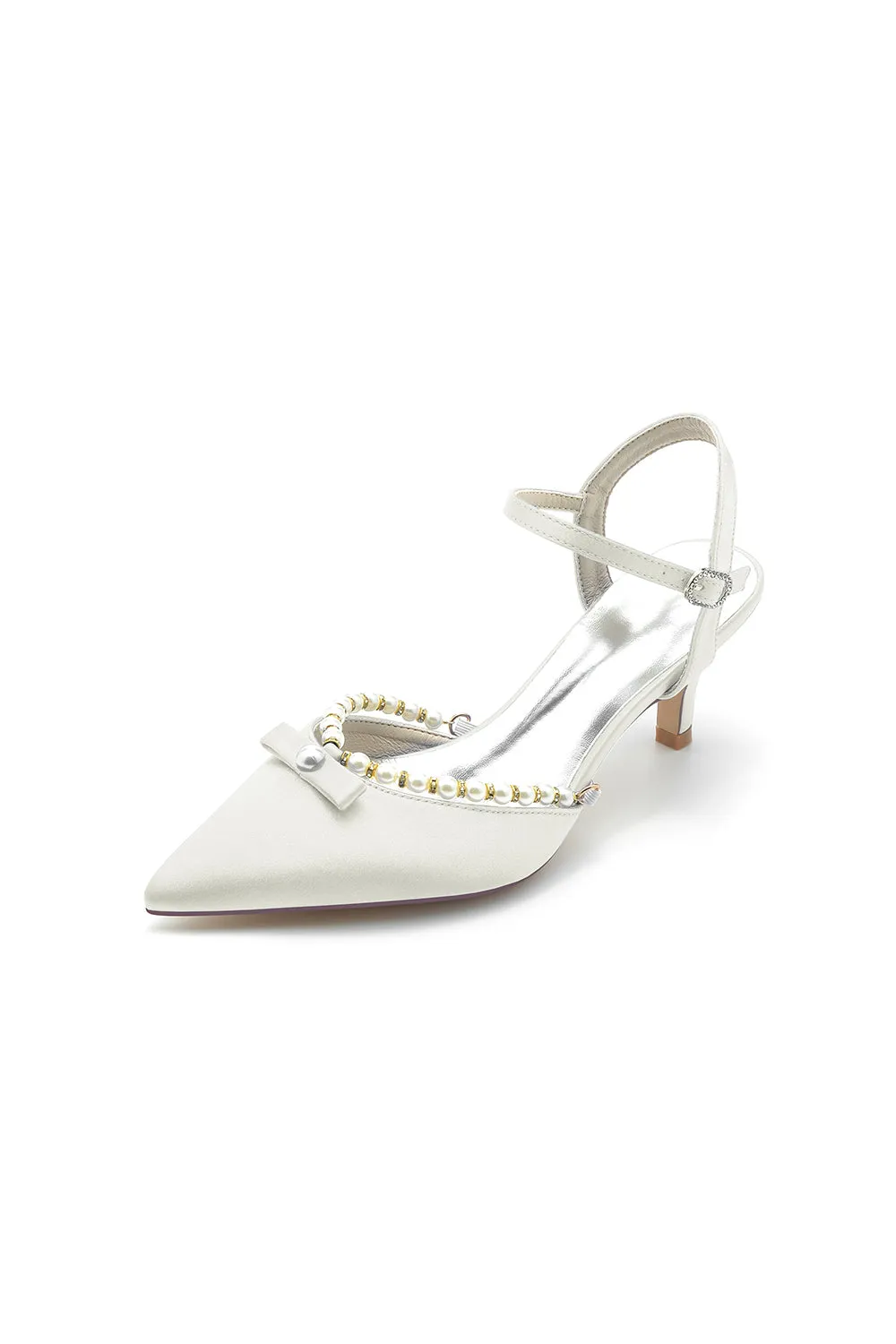 Pearl Satin Pointed Toe High Heels