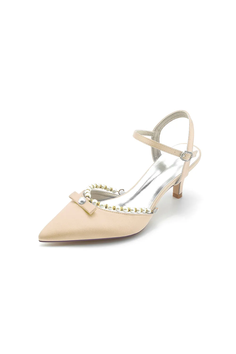 Pearl Satin Pointed Toe High Heels