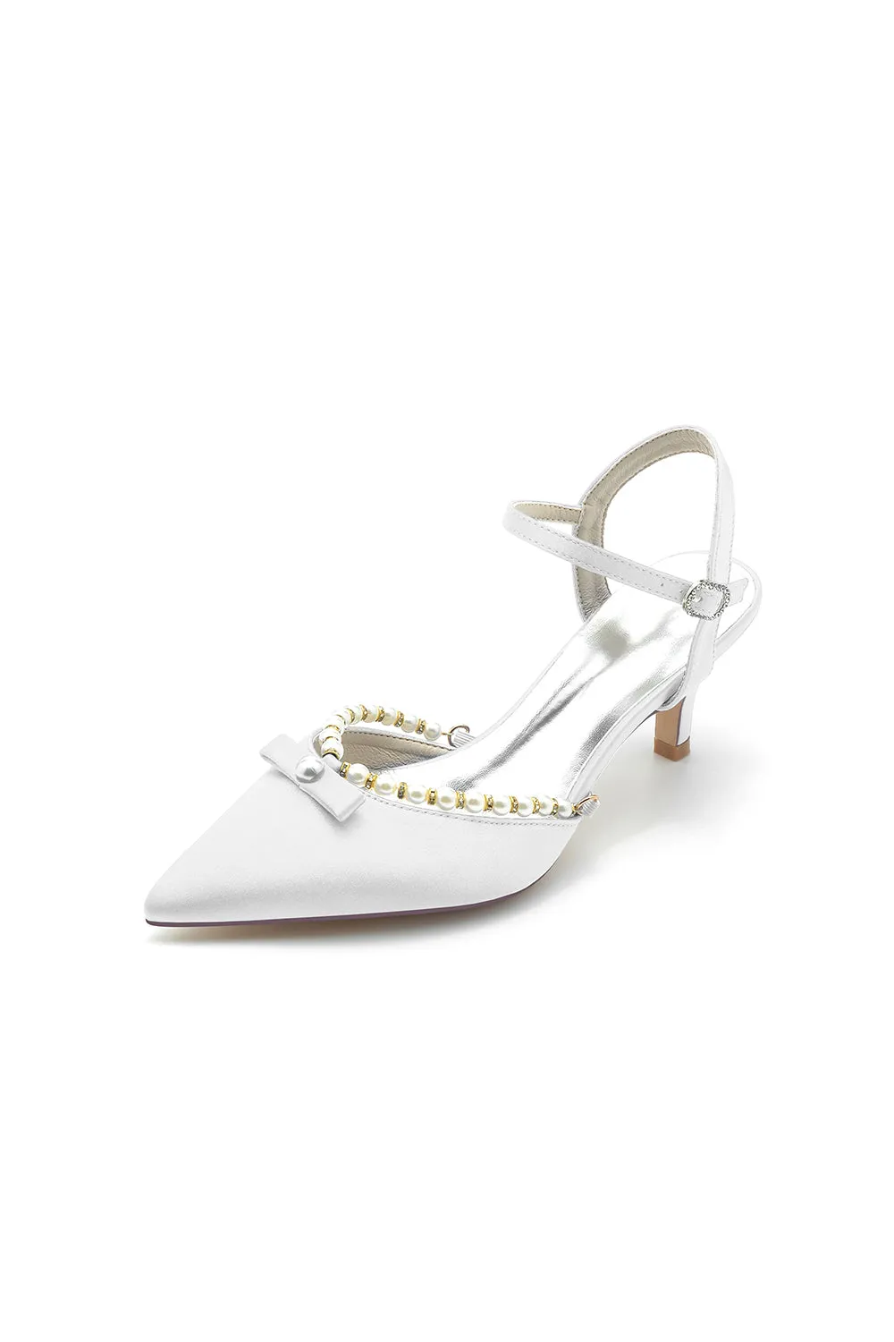 Pearl Satin Pointed Toe High Heels