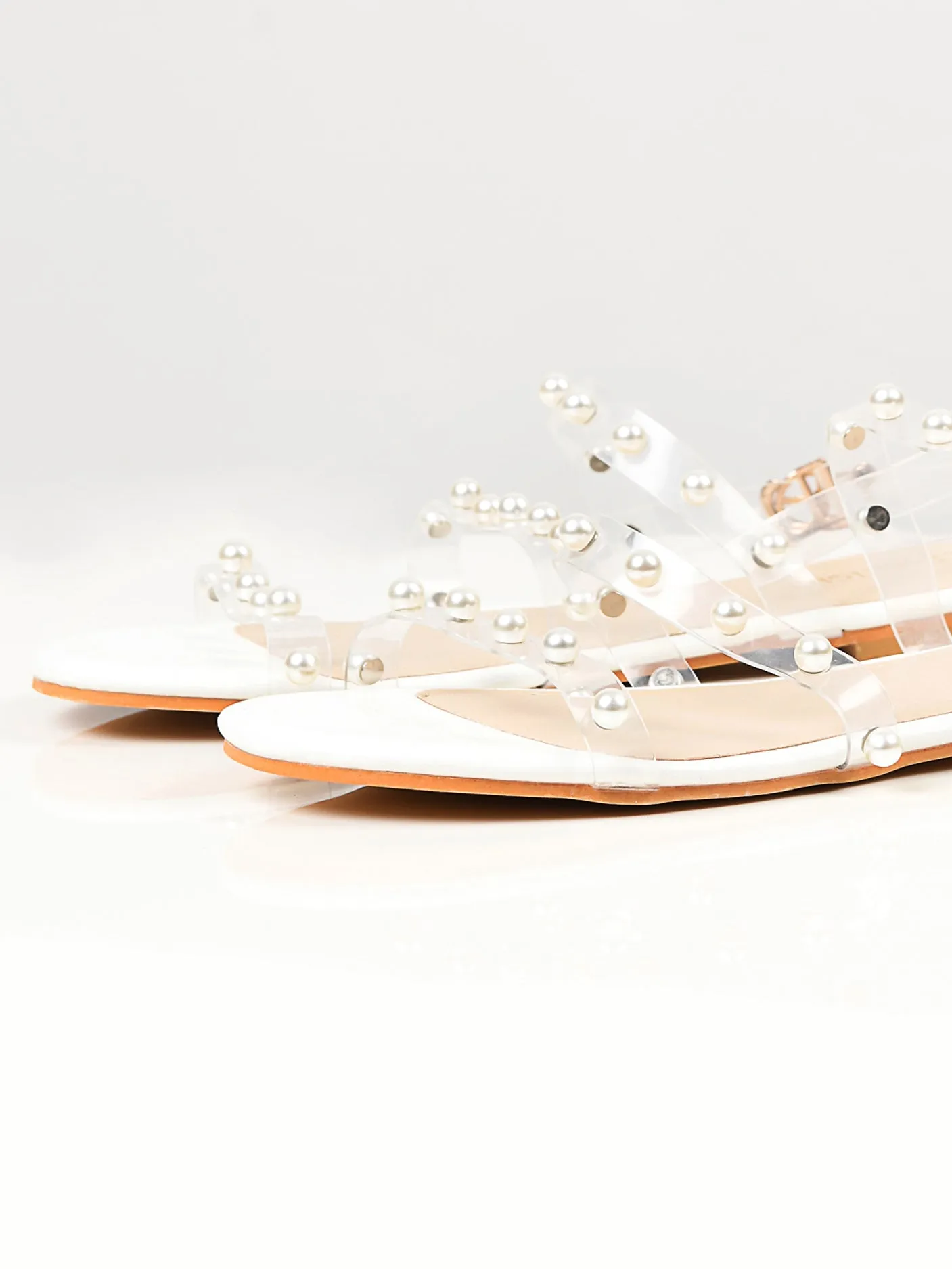 Pearl Studded Sandals - White