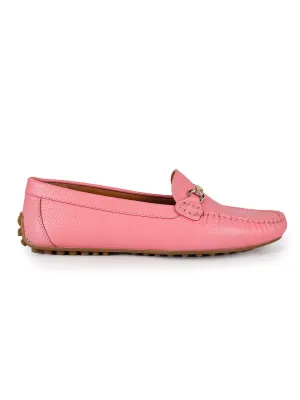 Pink Leather Moccasins With Buckle