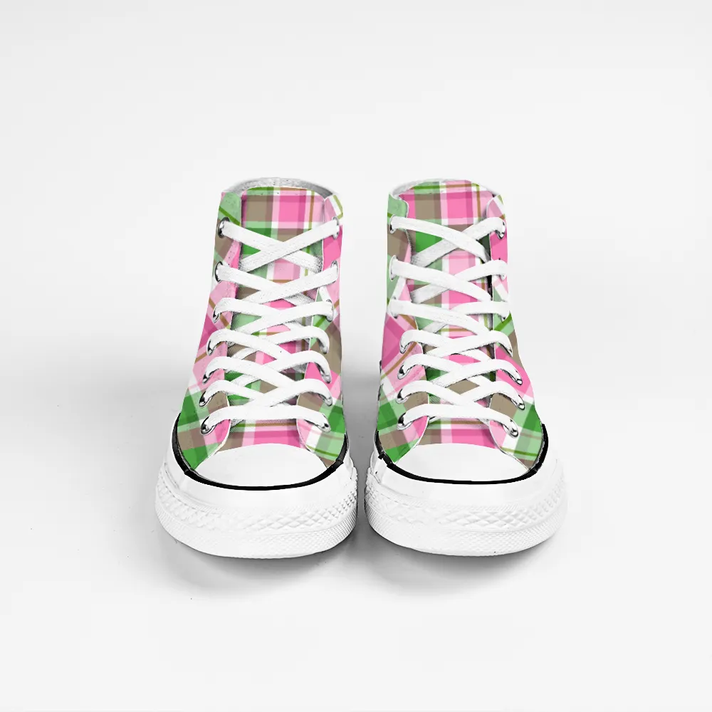 Pink Plaid | Unisex High Top Canvas Shoes