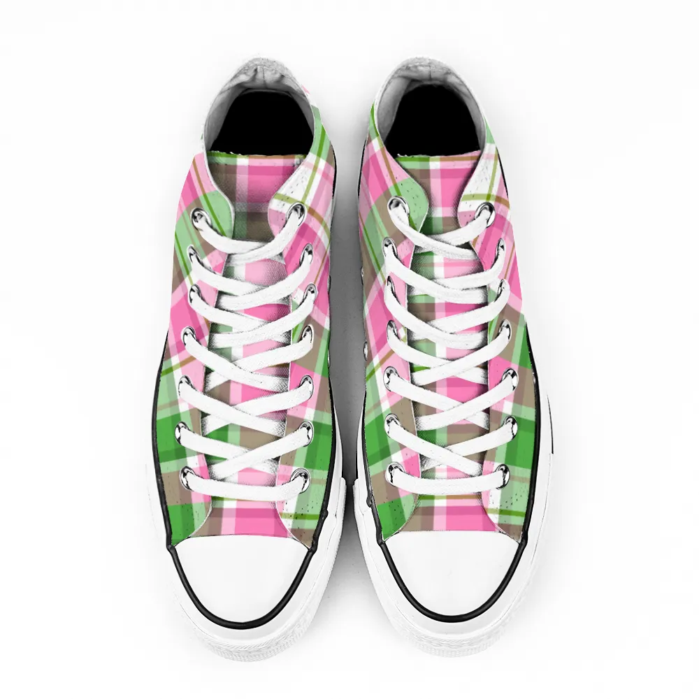 Pink Plaid | Unisex High Top Canvas Shoes