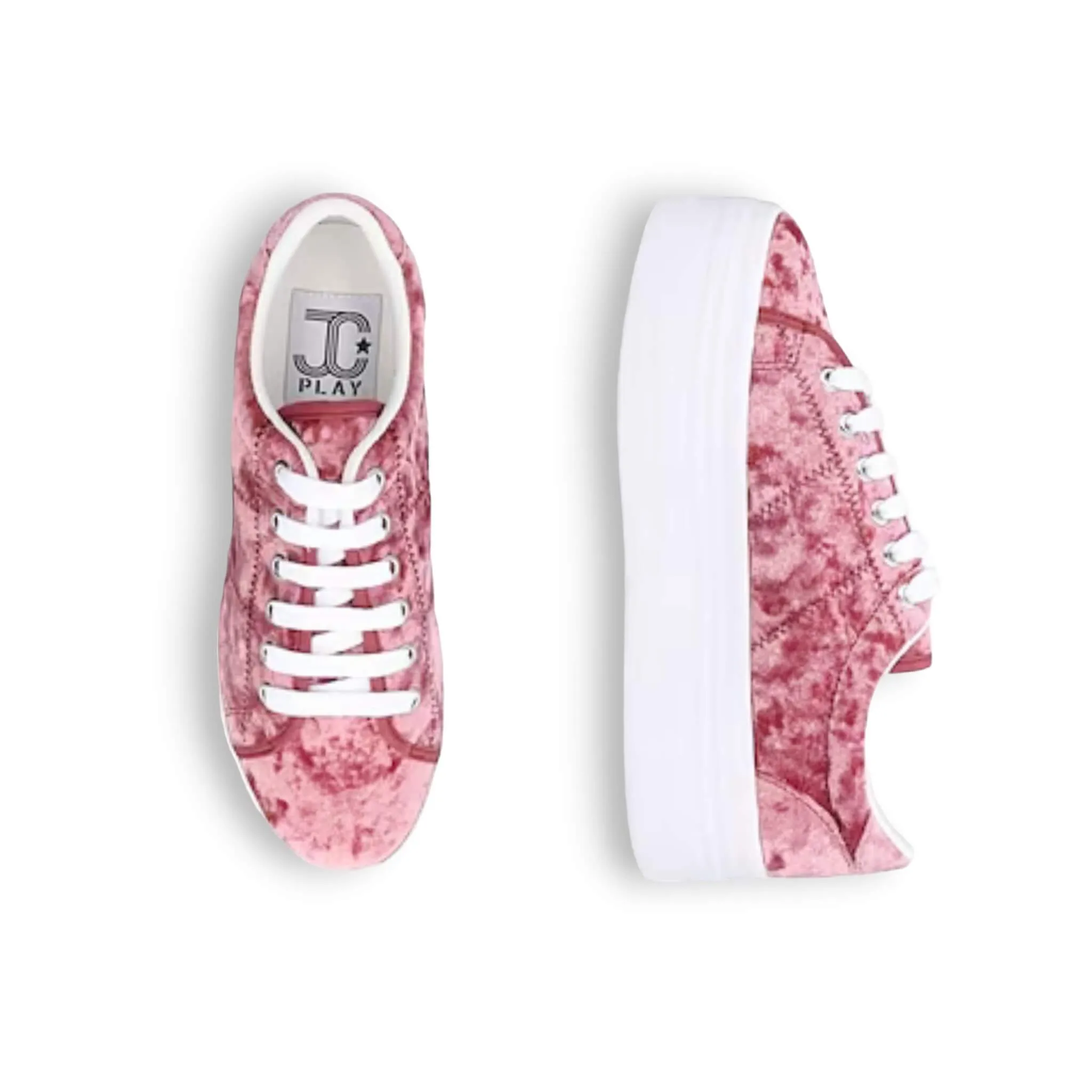 Pink Velvet Lace Up Platform Sneakers