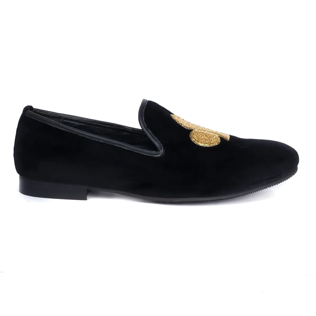 Poker Zardosi Slip-On Shoes IN Black Velvet By Brune & Bareskin