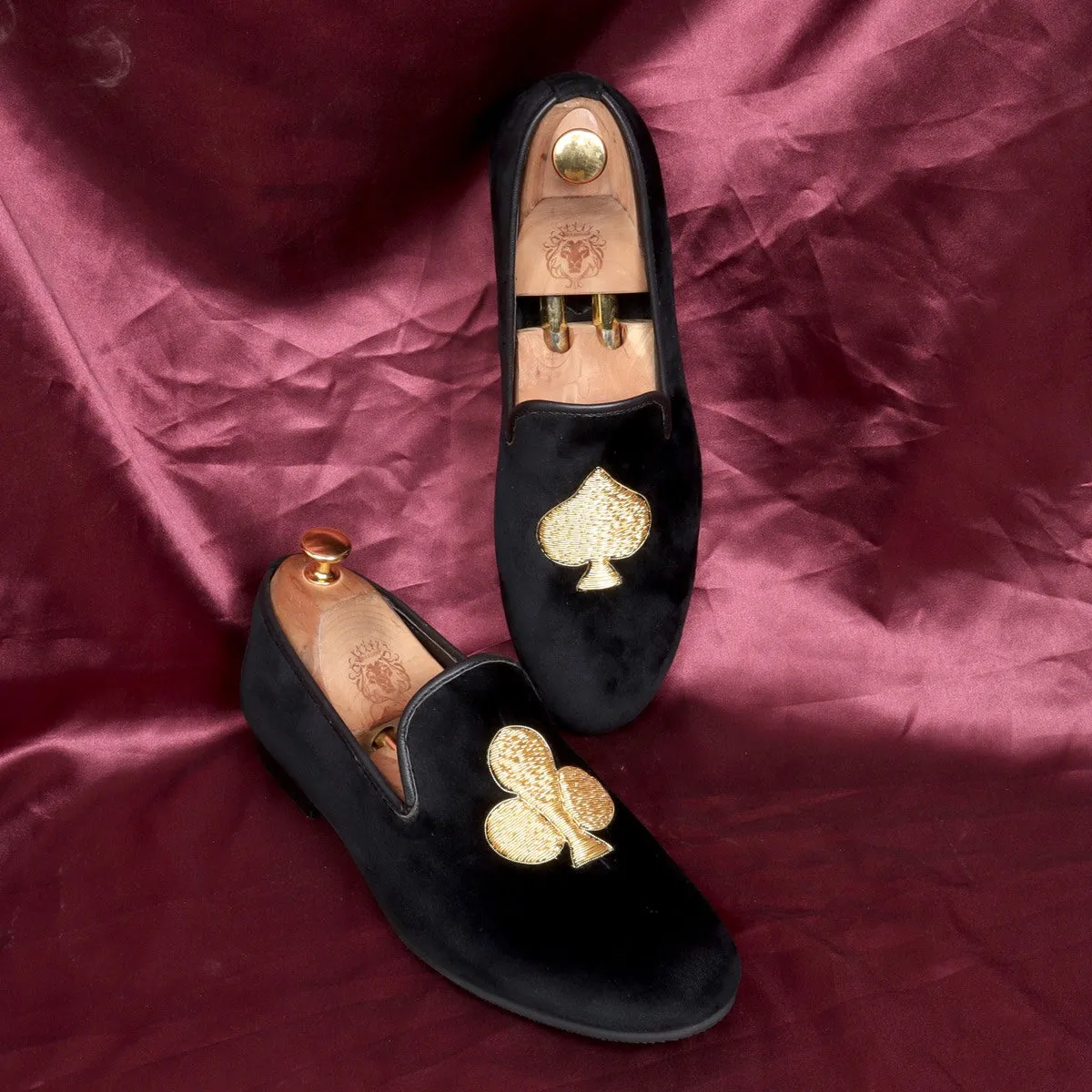 Poker Zardosi Slip-On Shoes IN Black Velvet By Brune & Bareskin