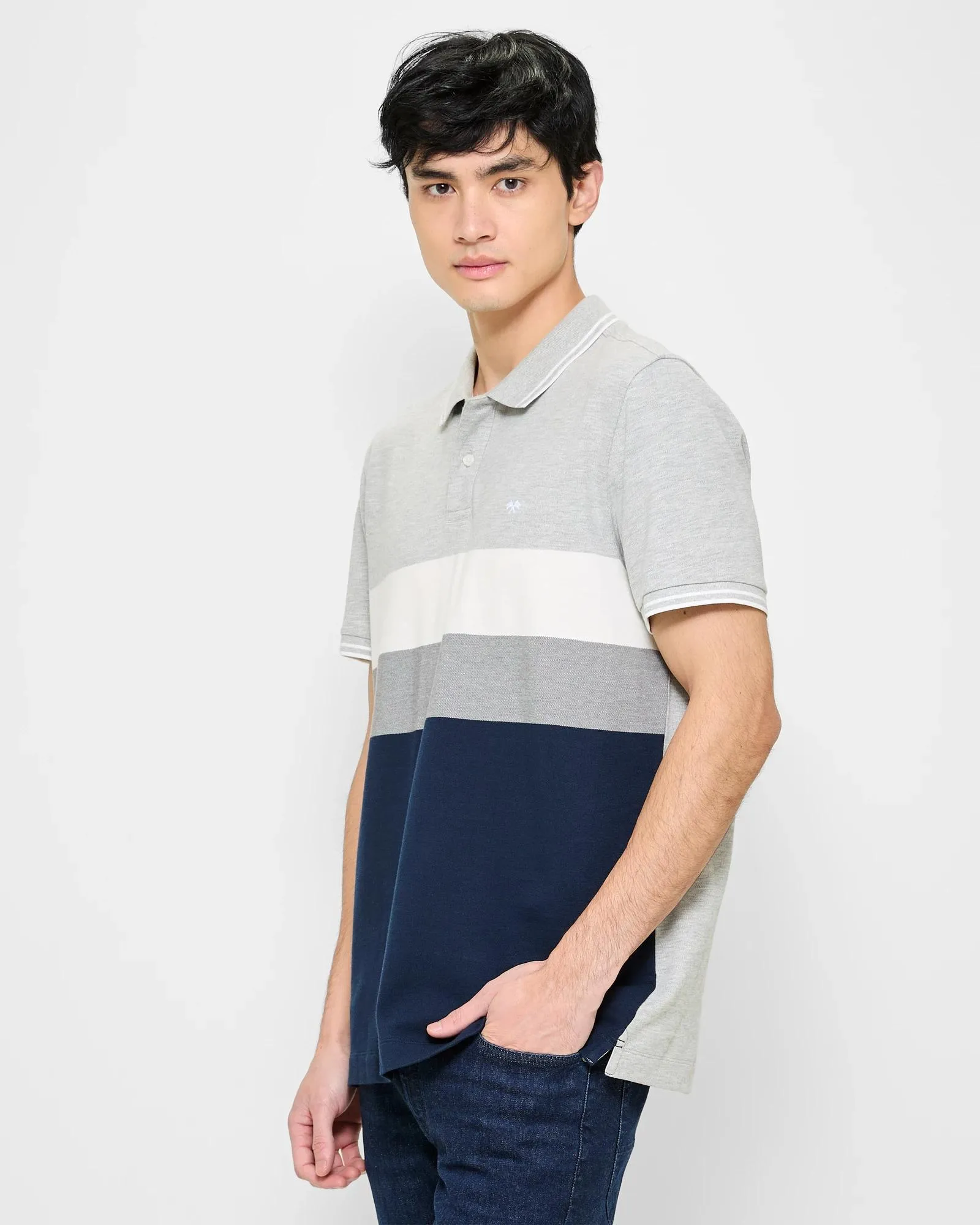 popular  Australian Cotton Blend Stripe Panel Polo Top