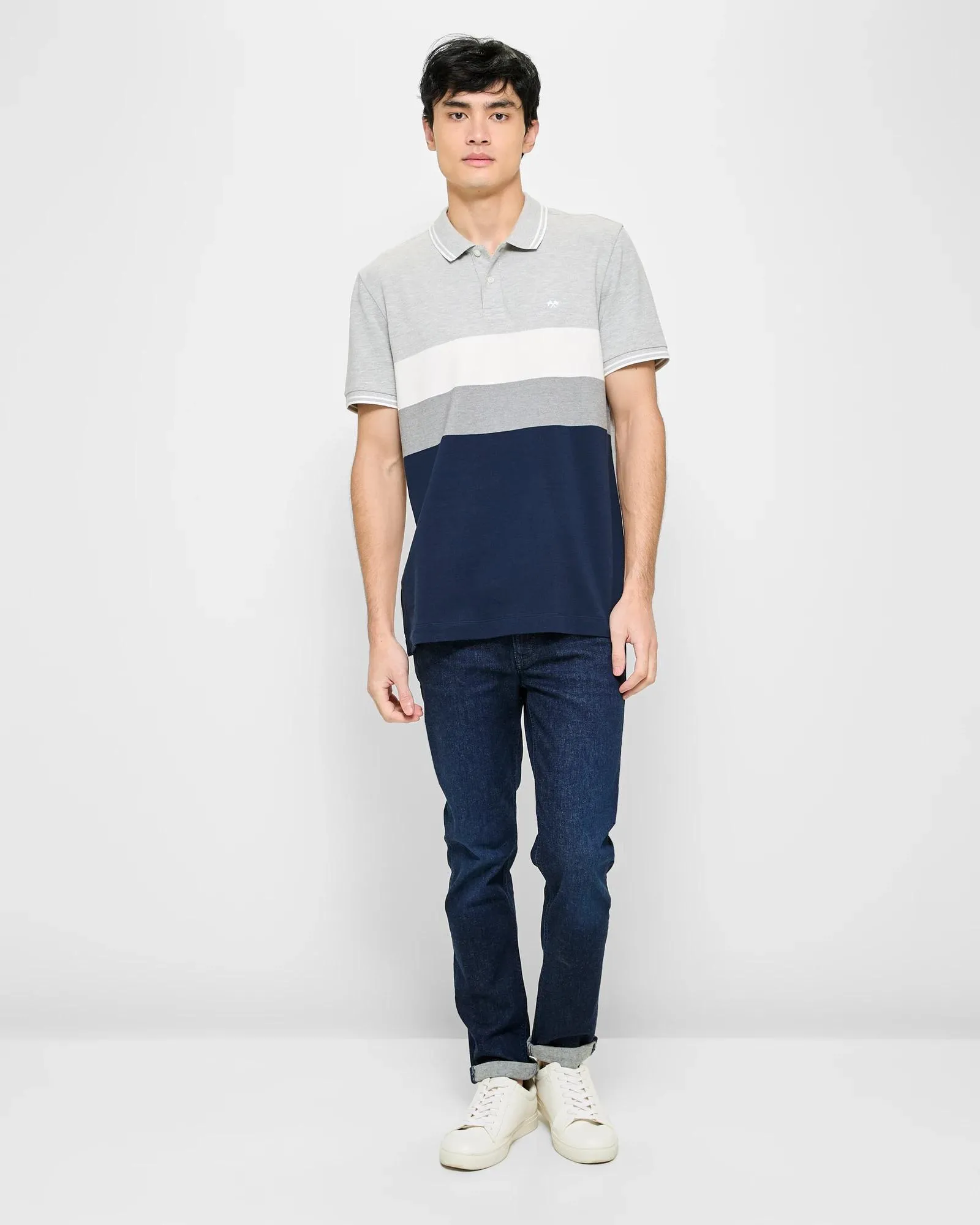 popular  Australian Cotton Blend Stripe Panel Polo Top