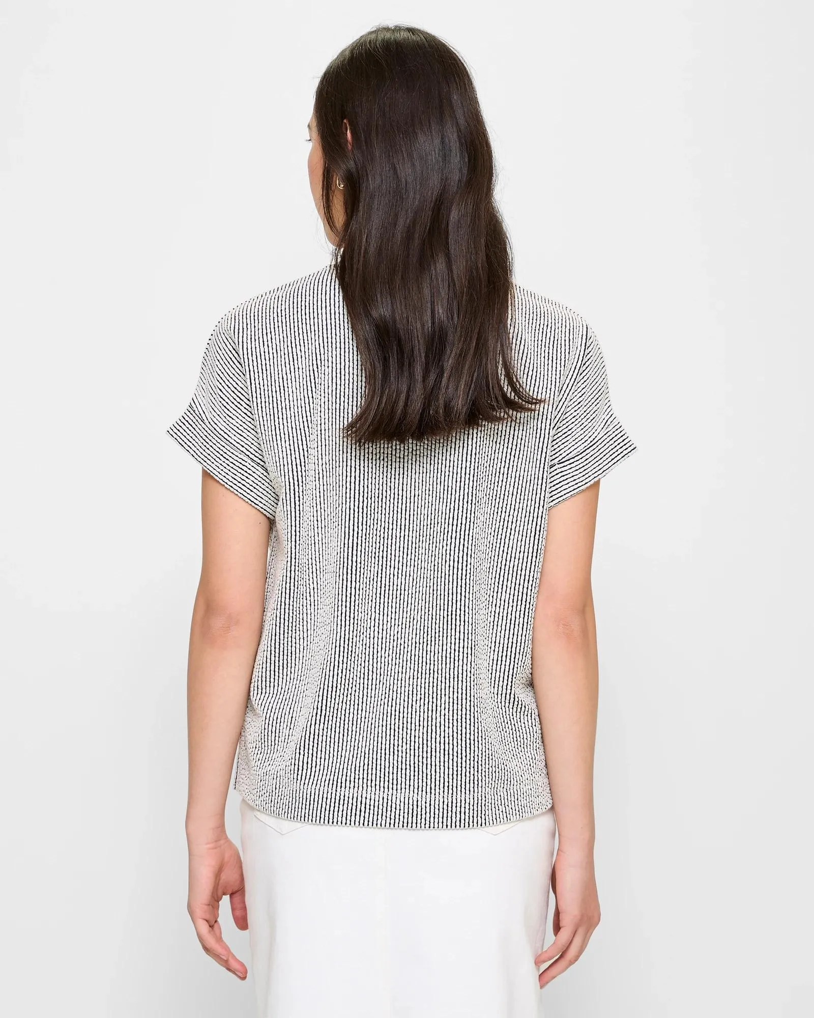 popular  Australian Cotton Blend Textured Boxy T-Shirt - Black / White Stripe