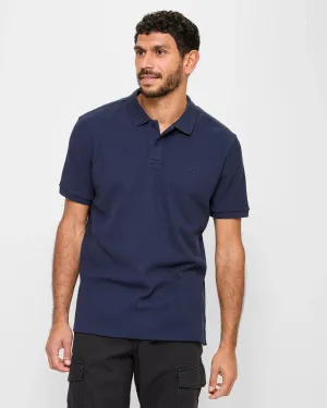 popular  Australian Cotton Blend Waffle Polo Top - Navy Blue